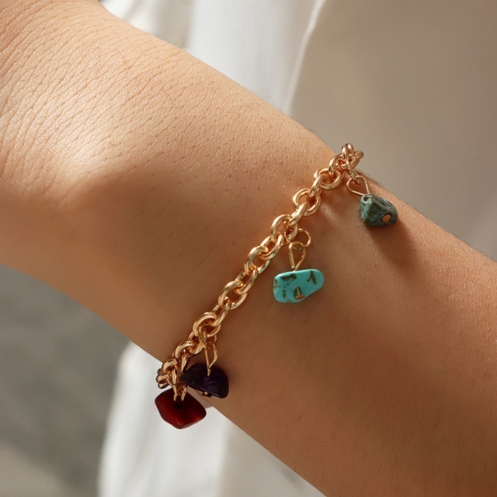 *RYLEE* Gold x Colorful Stone Fashion Charm Bracelet - Picture 2 of 5
